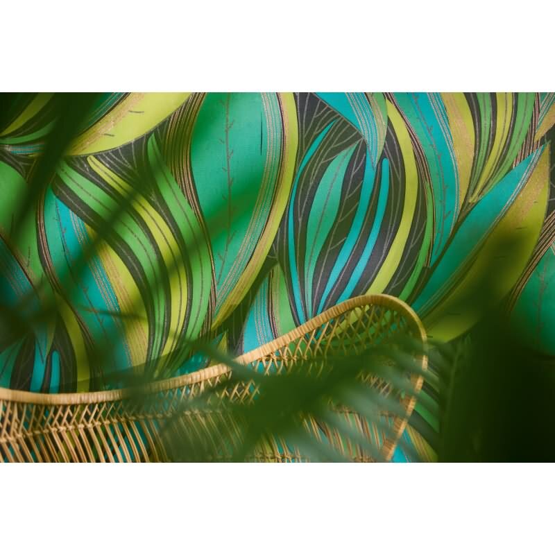 Dschungel Tapete Türkis Grün Gelb Metallic Moderne Blattmuster Vliestapete (KG-171798)