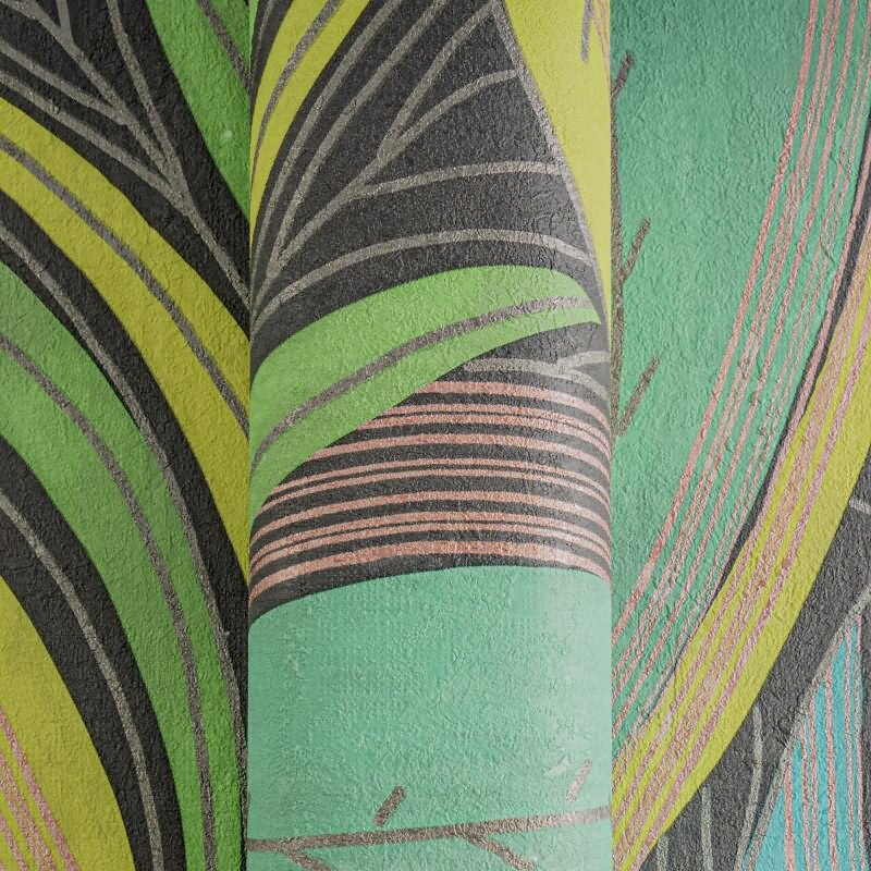 Dschungel Tapete Türkis Grün Gelb Metallic Moderne Blattmuster Vliestapete (KG-171798)