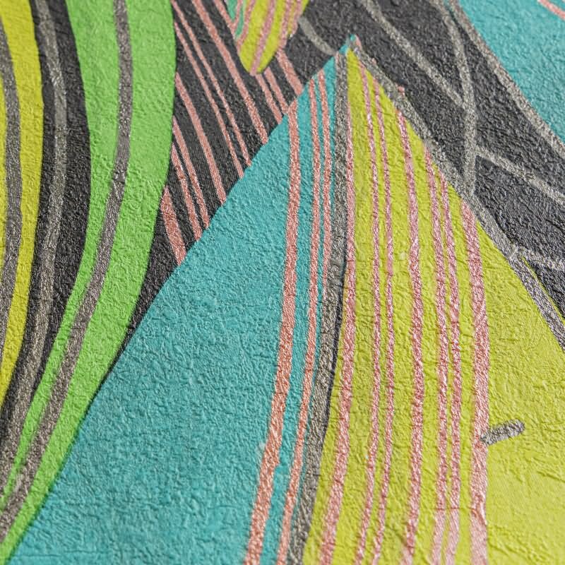 Dschungel Tapete Türkis Grün Gelb Metallic Moderne Blattmuster Vliestapete (KG-171798)