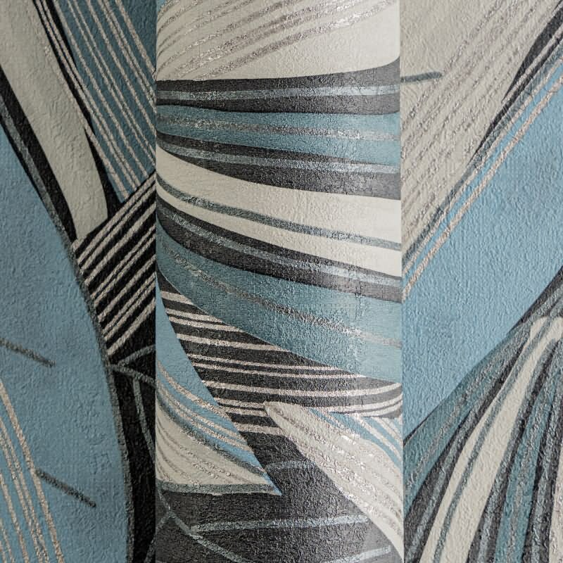 Moderne Dschungel Tapete Blau Petrol Weiß Metallic Moderne Blattoptik Vliestapete (KG-171799)