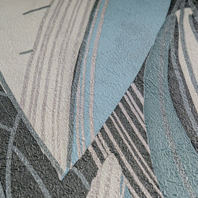 Moderne Dschungel Tapete Blau Petrol Weiß Metallic Moderne Blattoptik Vliestapete (KG-171799)