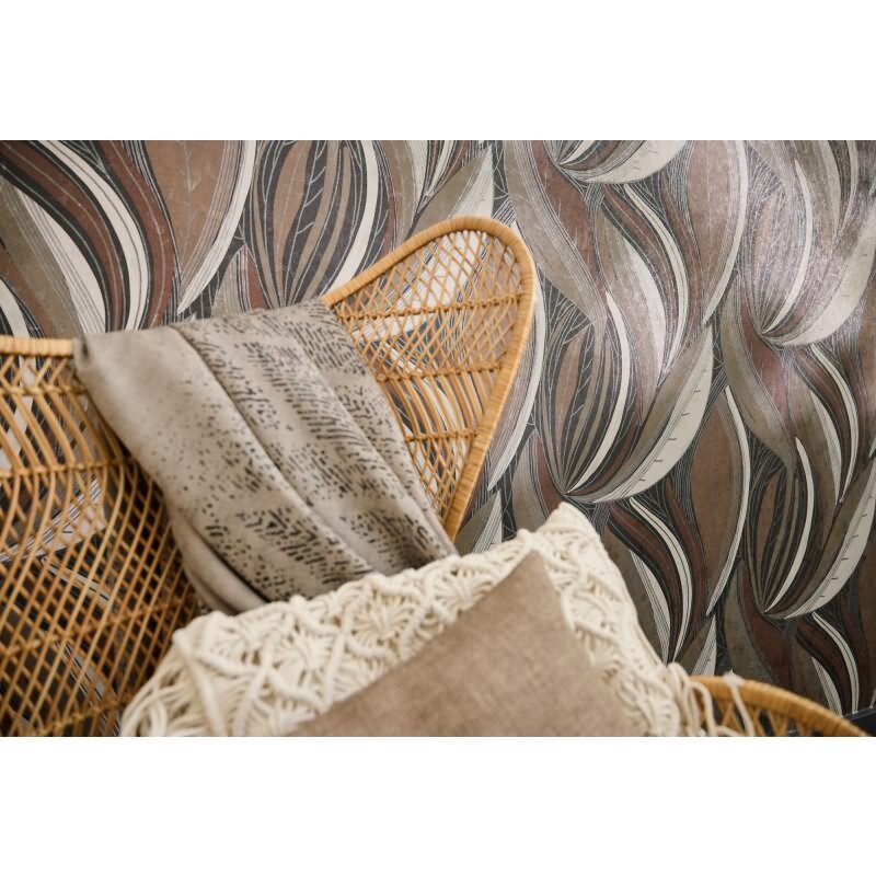 Dschungel Tapete Braun Metallic Beige Weiß Blattmuster modern Vliestapete (KG-171800)