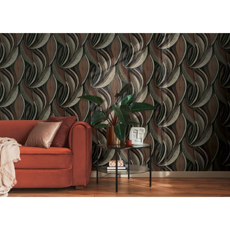 Dschungel Tapete Braun Metallic Beige Weiß Blattmuster modern Vliestapete (KG-171800)