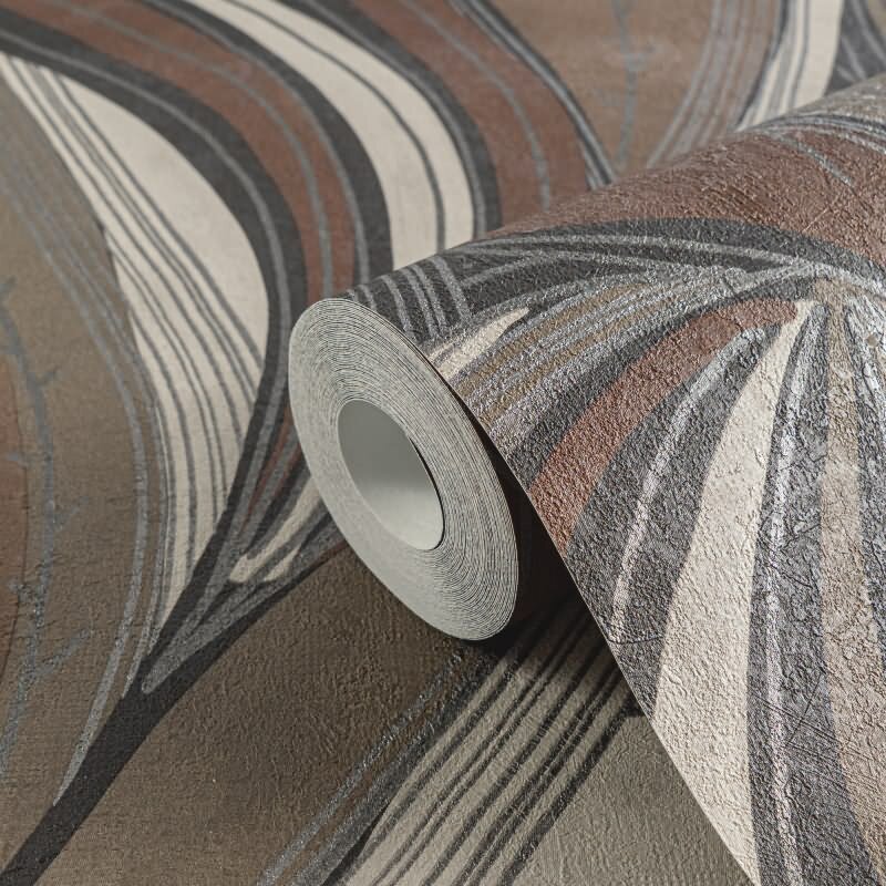 Dschungel Tapete Braun Metallic Beige Weiß Blattmuster modern Vliestapete (KG-171800)