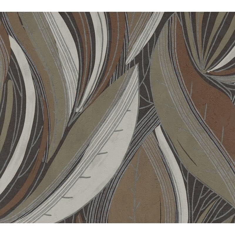 Dschungel Tapete Braun Metallic Beige Weiß Blattmuster modern Vliestapete (KG-171800)