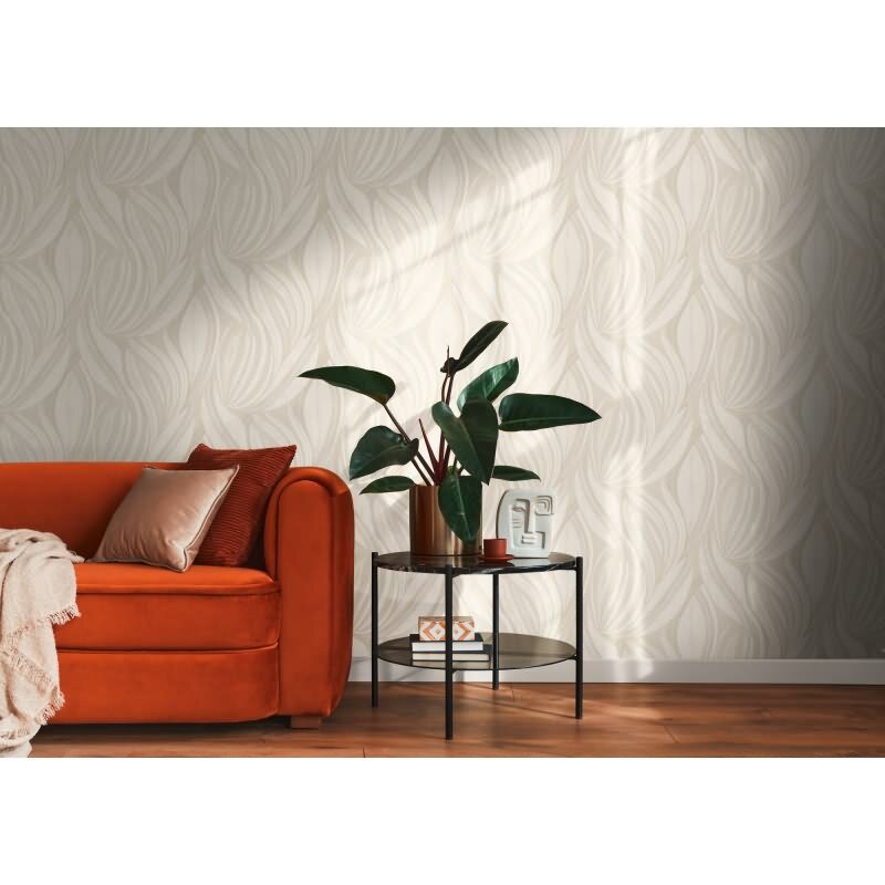 Blätter Tapete Creme Beige Vliestapete Dschungel modern Metallic (KG-171801)