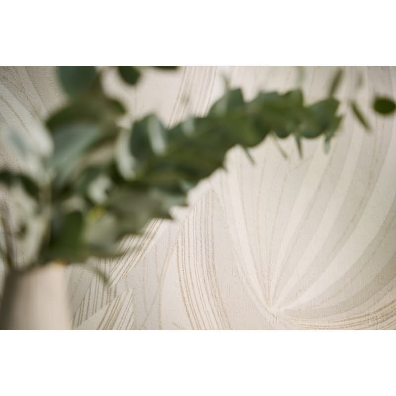 Blätter Tapete Creme Beige Vliestapete Dschungel modern Metallic (KG-171801)