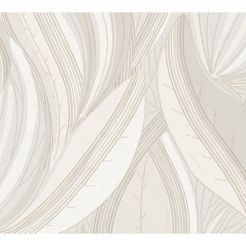 Blätter Tapete Creme Beige Vliestapete Dschungel modern Metallic (KG-171801)