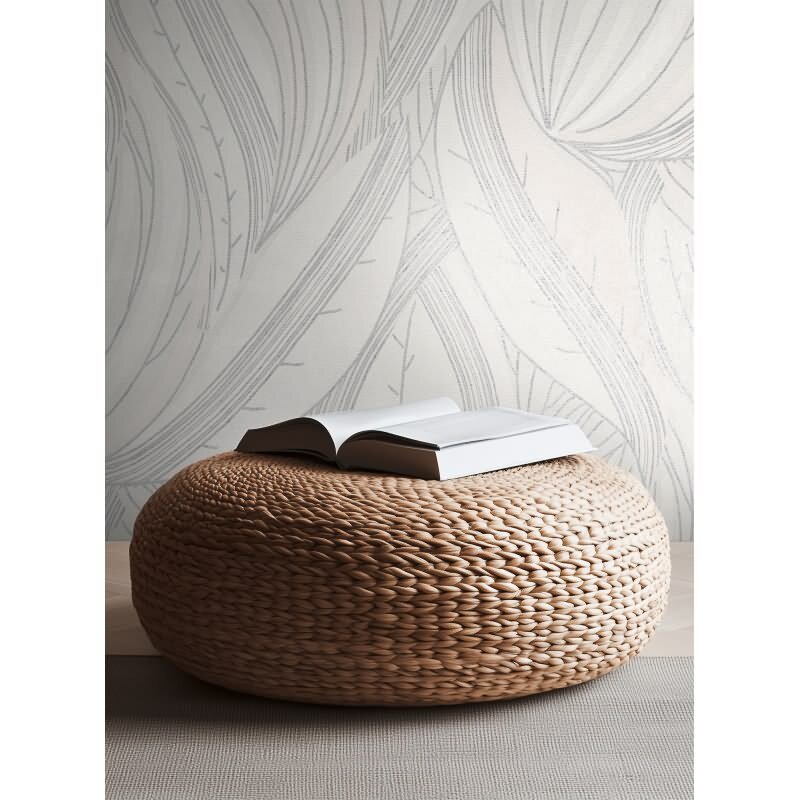 Blätter Tapete Weiß Hellgrau Metallic Vliestapete Dschungel (KG-171802)