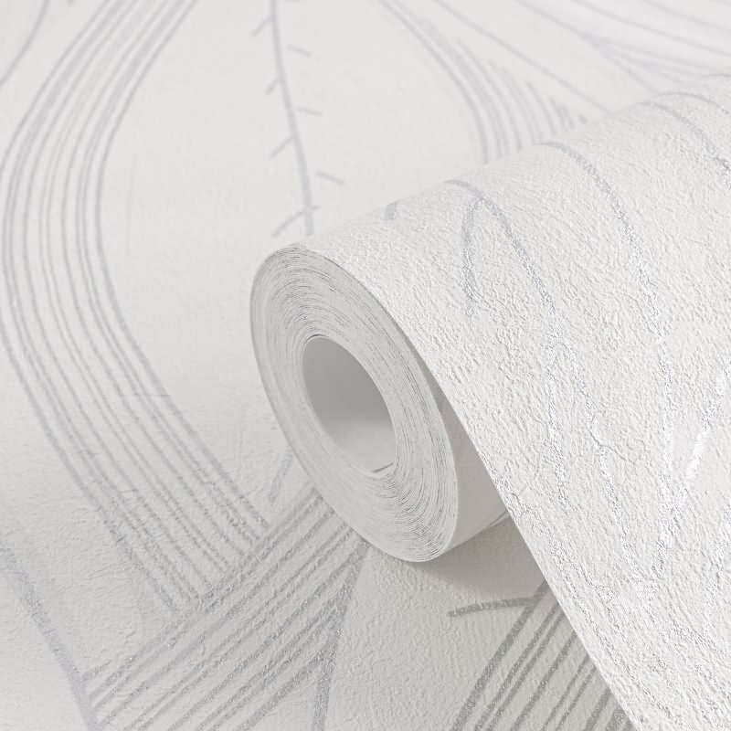 Blätter Tapete Weiß Hellgrau Metallic Vliestapete Dschungel (KG-171802)