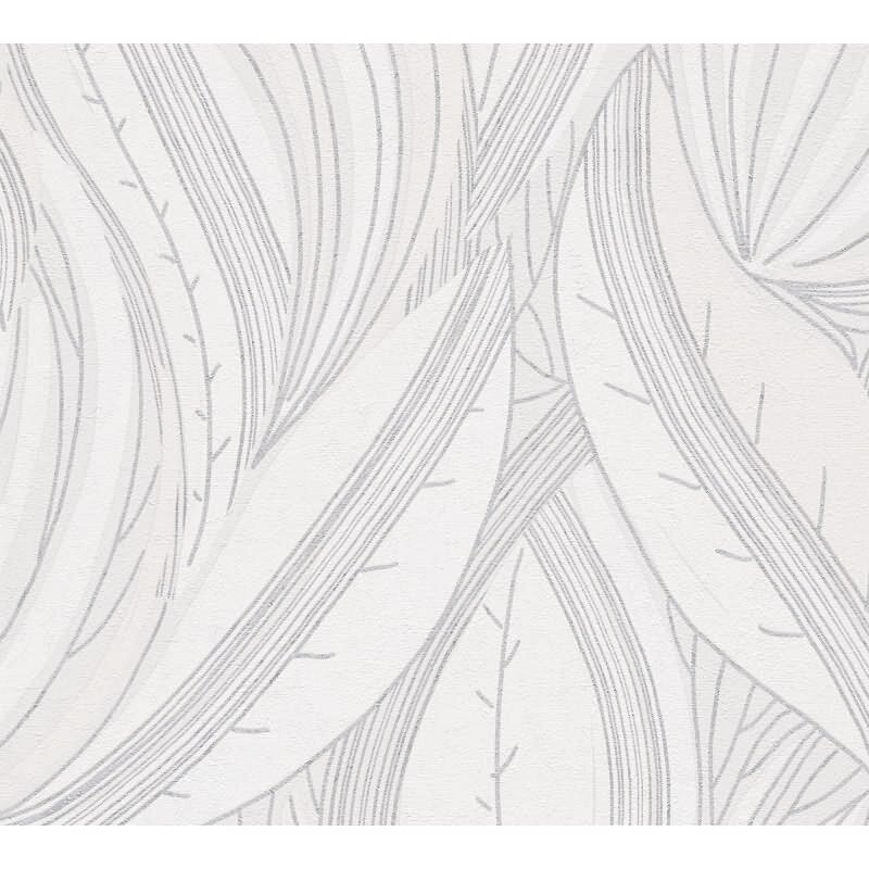 Blätter Tapete Weiß Hellgrau Metallic Vliestapete Dschungel (KG-171802)