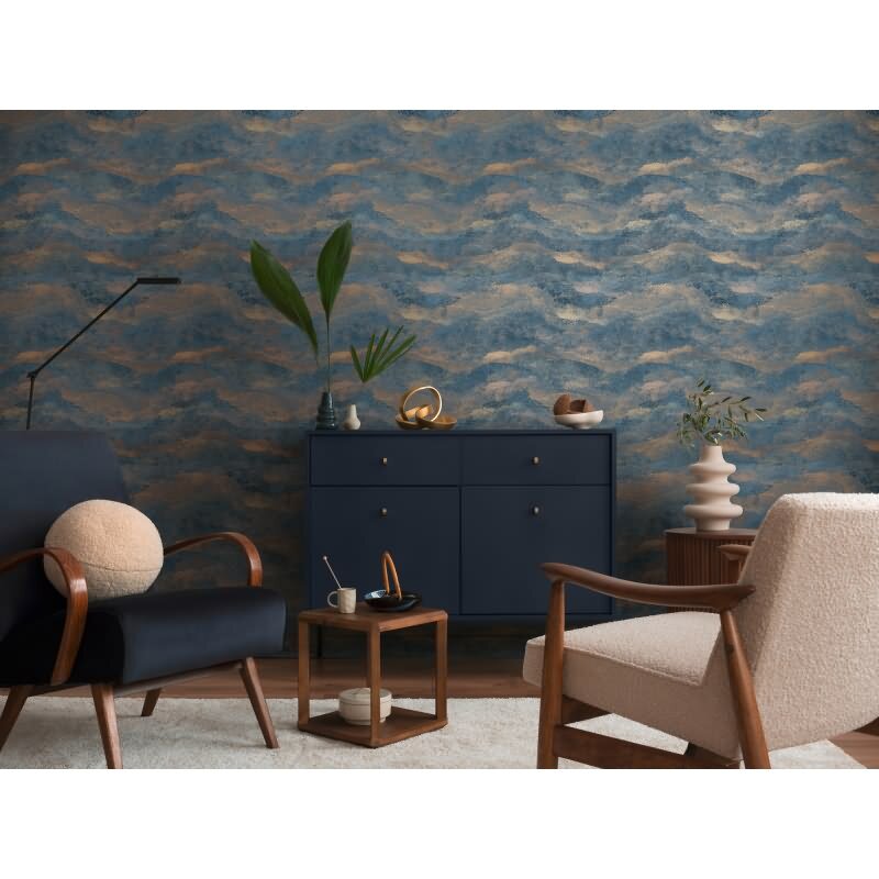 Muster-Tapete Dunkelblau Gold Metallic hochwertige moderne Vliestapete (KG-171803)