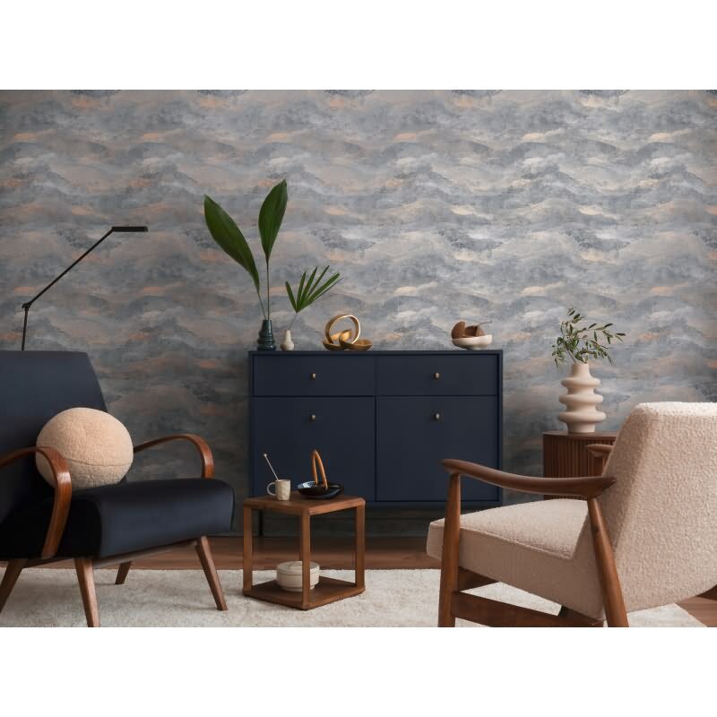 Wellen-Muster Tapete Grau Anthrazit Gold Metallic Luxus Vliestapete (KG-171804)