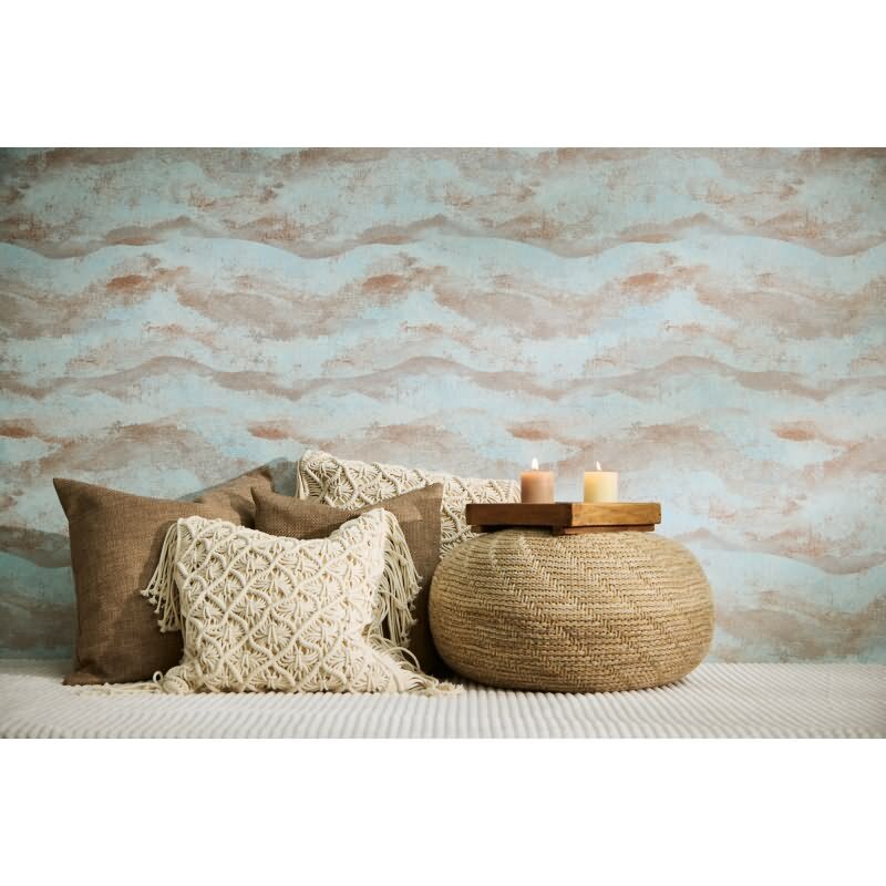 Farbverlauf Tapete Hellblau Terrakotta Braun Metallic Vintage Muster Vliestapete (KG-171807)