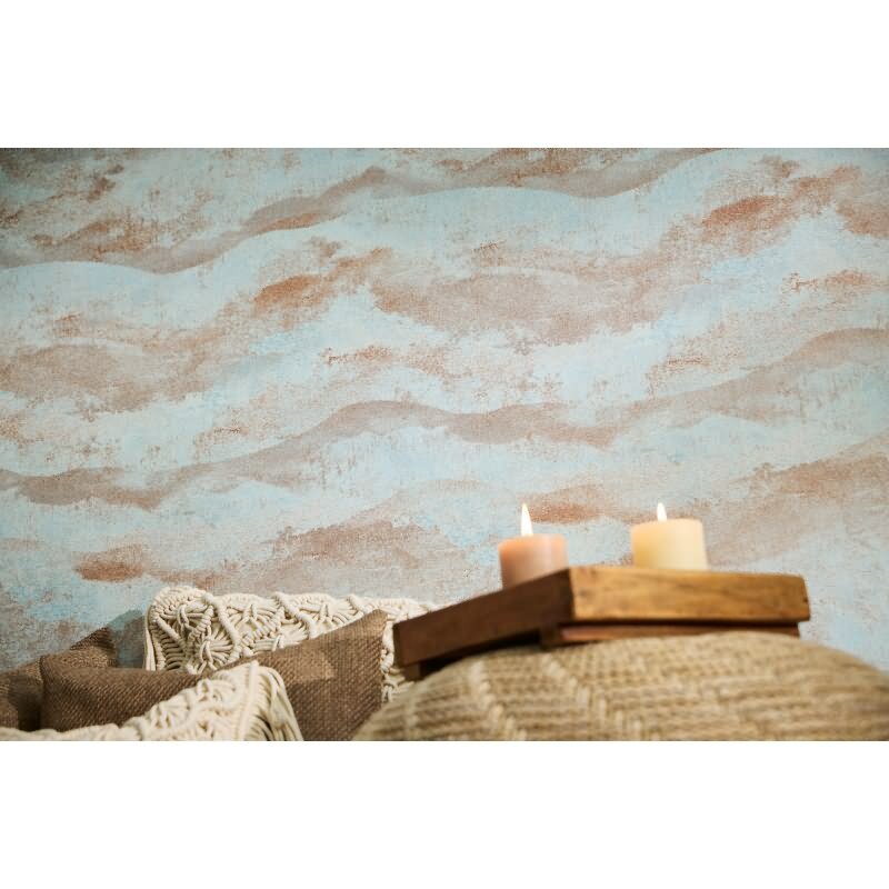 Farbverlauf Tapete Hellblau Terrakotta Braun Metallic Vintage Muster Vliestapete (KG-171807)