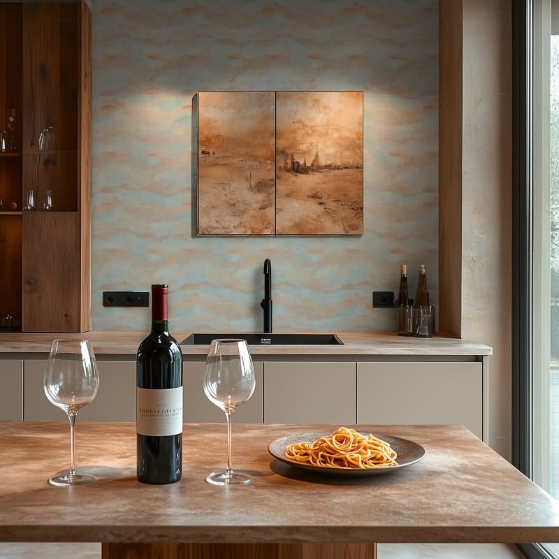 Farbverlauf Tapete Hellblau Terrakotta Braun Metallic Vintage Muster Vliestapete (KG-171807)