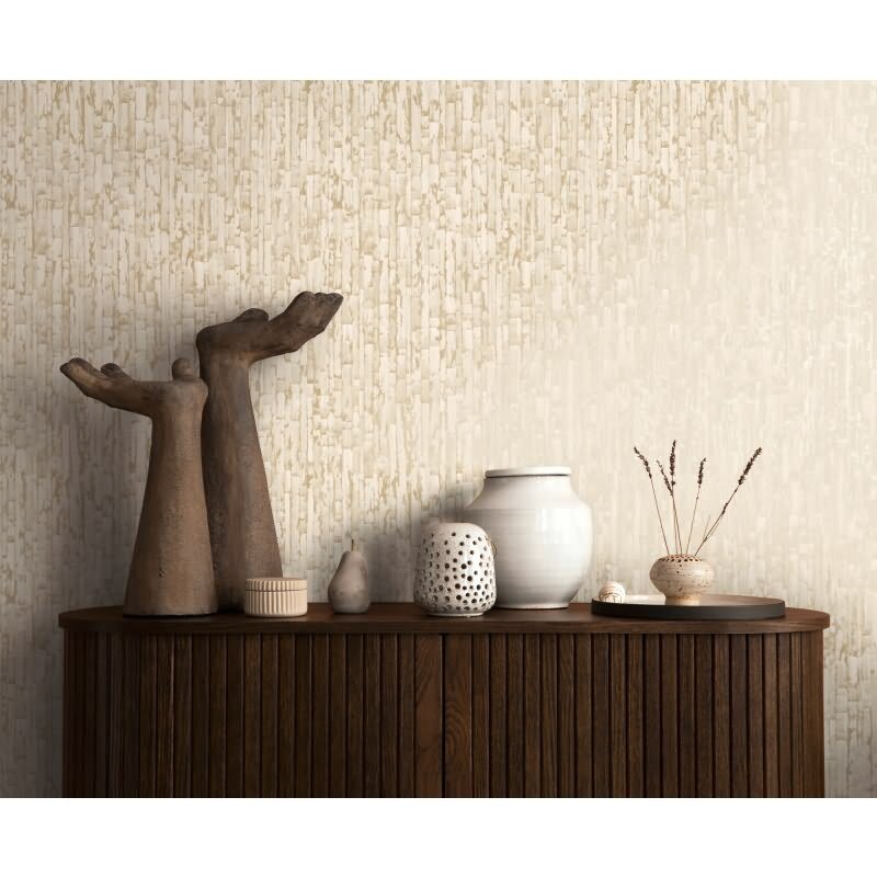 Vintage Mustertapete Creme Beige Gold Metallic Vliestapete 3D-Effekt (KG-171809)