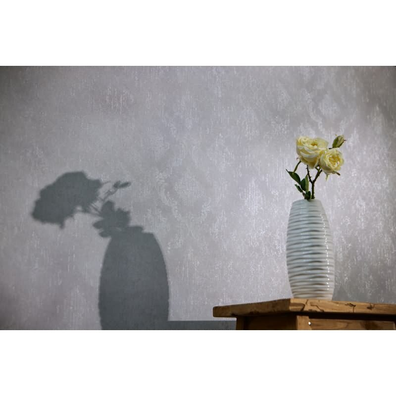 Luxus Ornament Barock Tapete Hellgrau Silber Metallic Vliestapete (KG-171816)