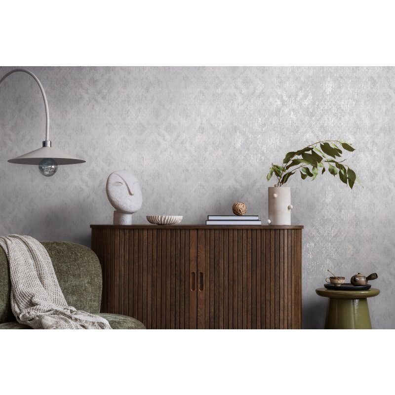 Luxus Ornament Barock Tapete Hellgrau Silber Metallic Vliestapete (KG-171816)
