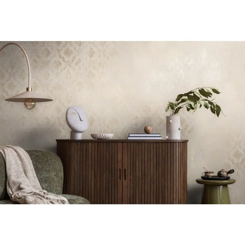 Barock Tapete Beige Gold Metallic Vliestapete mit Glanzstruktur Ornamenten (KG-171817)
