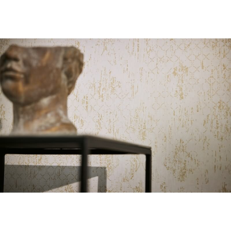 Barock Tapete Beige Gold Metallic Vliestapete mit Glanzstruktur Ornamenten (KG-171817)