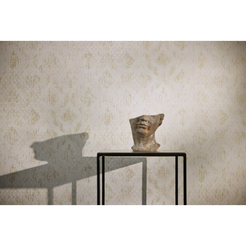 Barock Tapete Beige Gold Metallic Vliestapete mit Glanzstruktur Ornamenten (KG-171817)