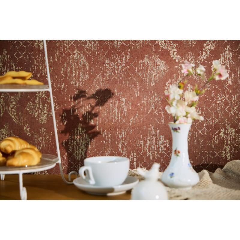 Barock Tapete Rot Gold Metallic Vliestapete mit Ornamenten in Vintage Look (KG-171818)