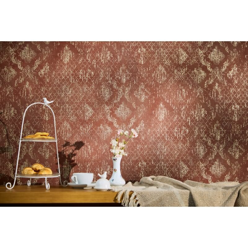 Barock Tapete Rot Gold Metallic Vliestapete mit Ornamenten in Vintage Look (KG-171818)