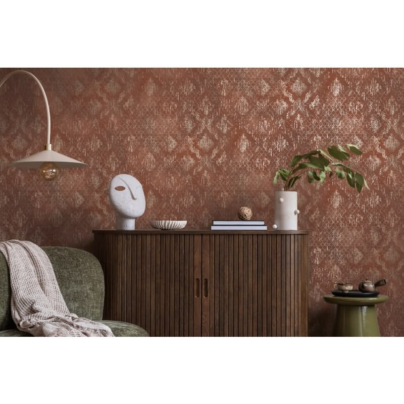 Barock Tapete Rot Gold Metallic Vliestapete mit Ornamenten in Vintage Look (KG-171818)