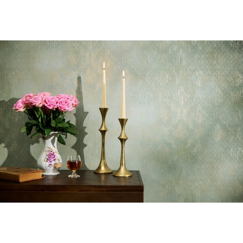 Ornament-Tapete Barock Mintgrün Gold Metallic Glänzende Vliestapete (KG-171820)