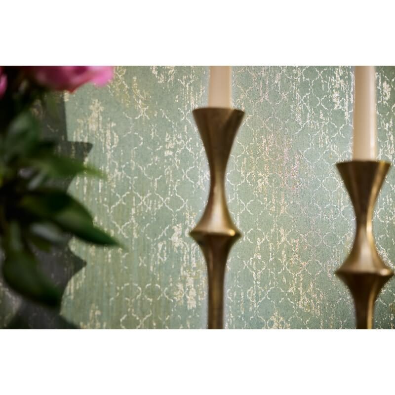 Ornament-Tapete Barock Mintgrün Gold Metallic Glänzende Vliestapete (KG-171820)