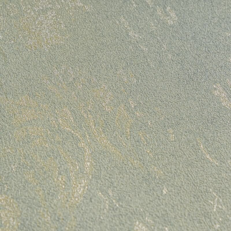 Ornament-Tapete Barock Mintgrün Gold Metallic Glänzende Vliestapete (KG-171820)