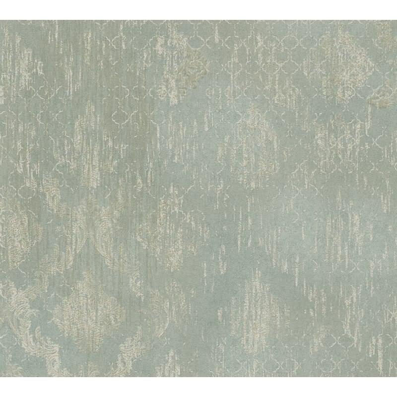 Ornament-Tapete Barock Mintgrün Gold Metallic Glänzende Vliestapete (KG-171820)