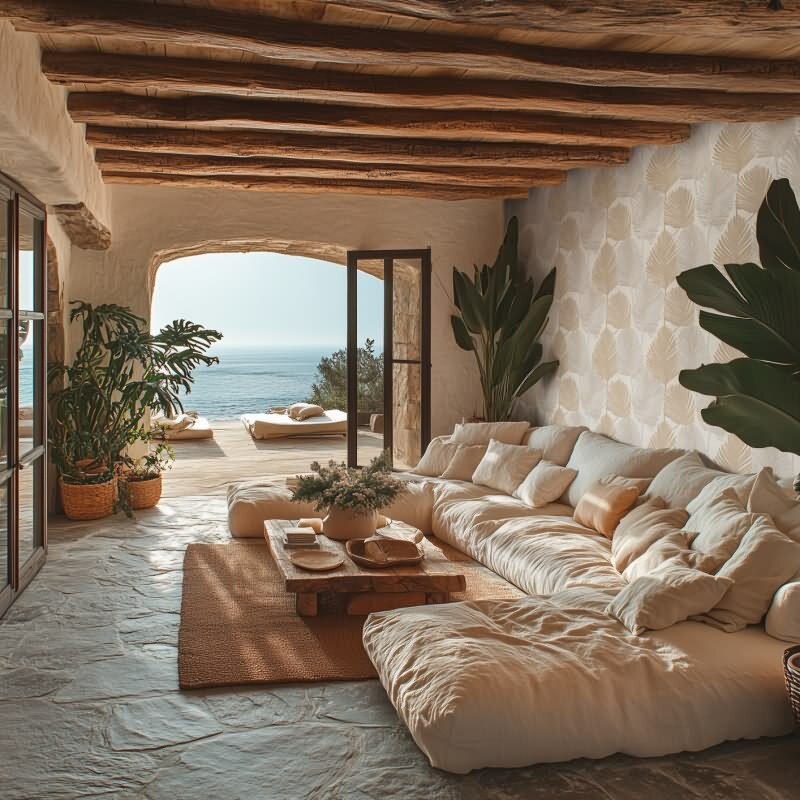 Palmblatt Tapete Creme Beige Sand Metallic Tropisches Blättermotiv auf Vliestapete (KG-171821)