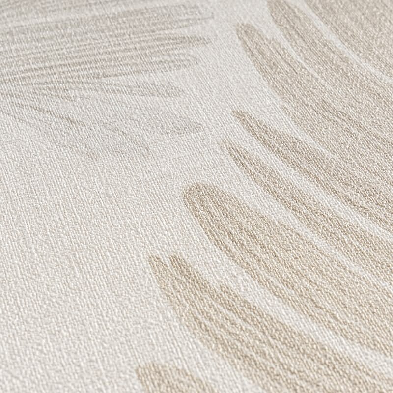 Palmblatt Tapete Creme Beige Sand Metallic Tropisches Blättermotiv auf Vliestapete (KG-171821)