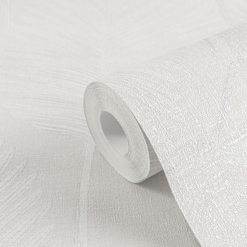 Dschungel Tapete Weiß Hellgrau Dezentes tropisches Muster Vliestapete Palmblatt (KG-171823)