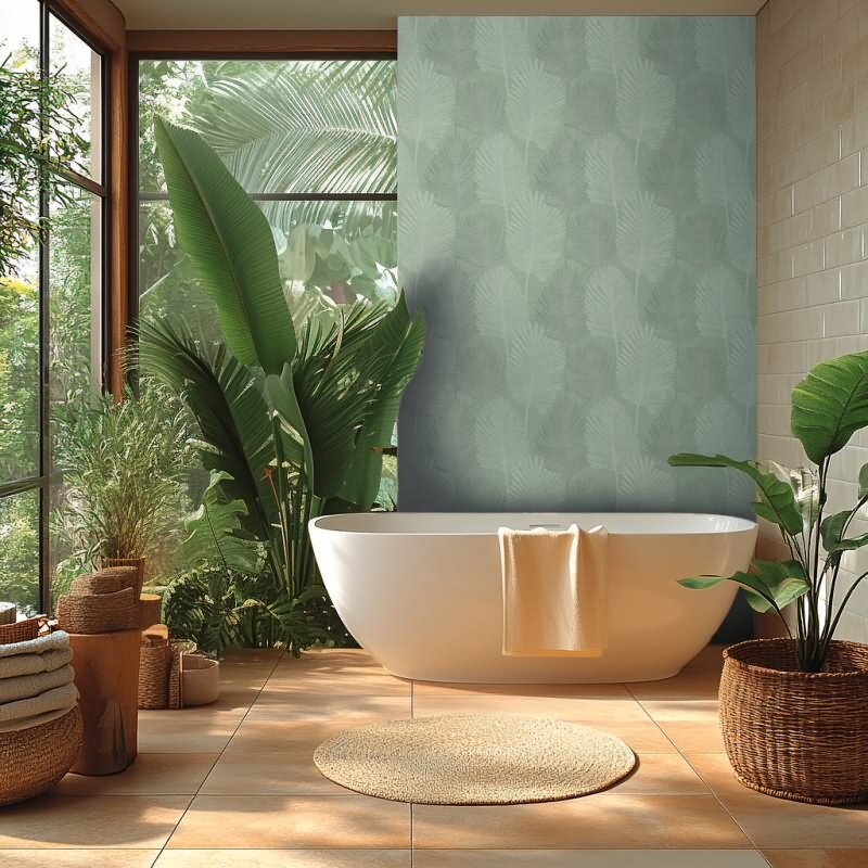 3D Dschungel Palmblatt Tapete Salbeigrün Tropisches Blättermotiv Vliestapete (KG-171824)