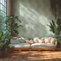 3D Dschungel Palmblatt Tapete Salbeigr&uuml;n Tropisches...