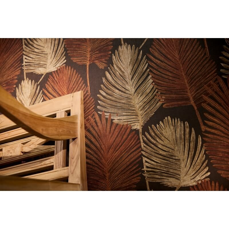 Dschungel 3D-Tapete Braun Rostrot Metallic Tropisches Blättermuster Vliestapete (KG-171825)