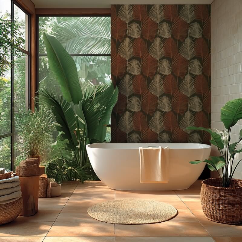 Dschungel 3D-Tapete Braun Rostrot Metallic Tropisches Blättermuster Vliestapete (KG-171825)