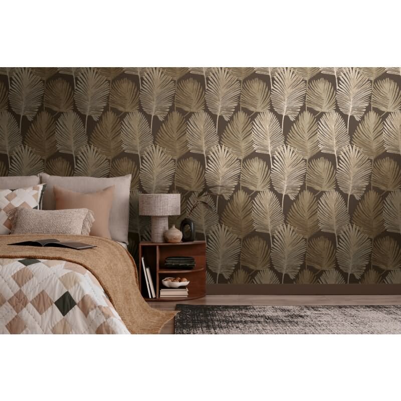 3D-Tapete Dschungel Dunkelbraun Beige Metallic hochwertige Vliestapete (KG-171826)