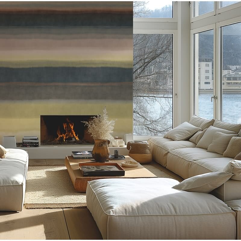 Fototapete Streifen Aquarell-Optik Grün Beige Design Muster Vliestapete (KG-171829)