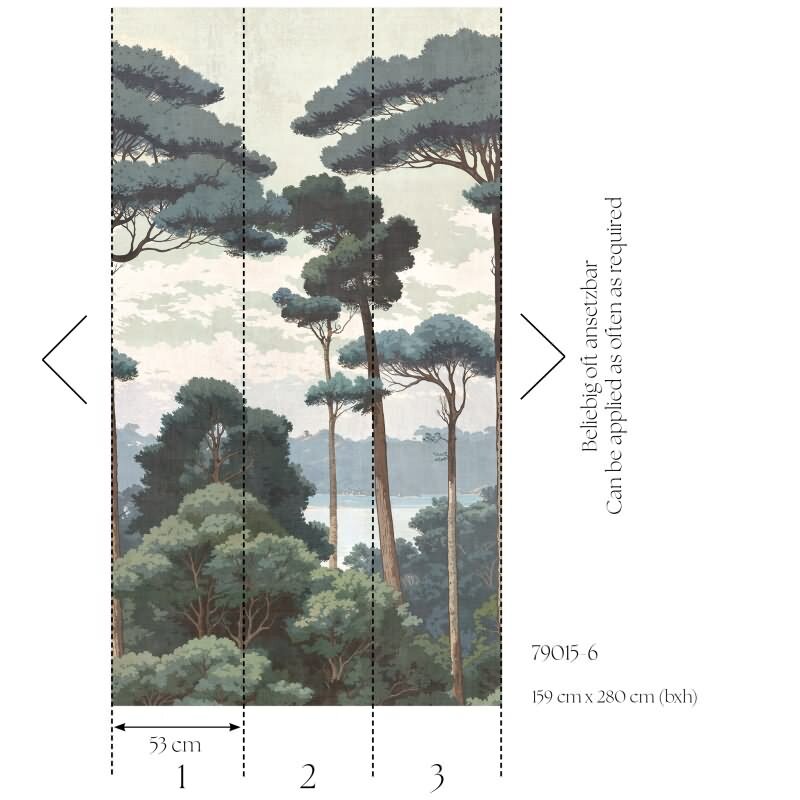 Fototapete Waldlandschaft Grün Creme Naturtapete Bäume Vliestapete (KG-171832)