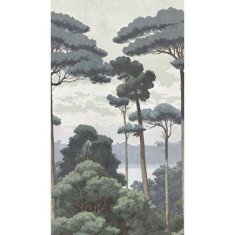 Fototapete Waldlandschaft Grün Creme Naturtapete Bäume Vliestapete (KG-171832)