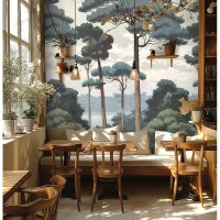 Fototapete Waldlandschaft Gr&uuml;n Creme Naturtapete...