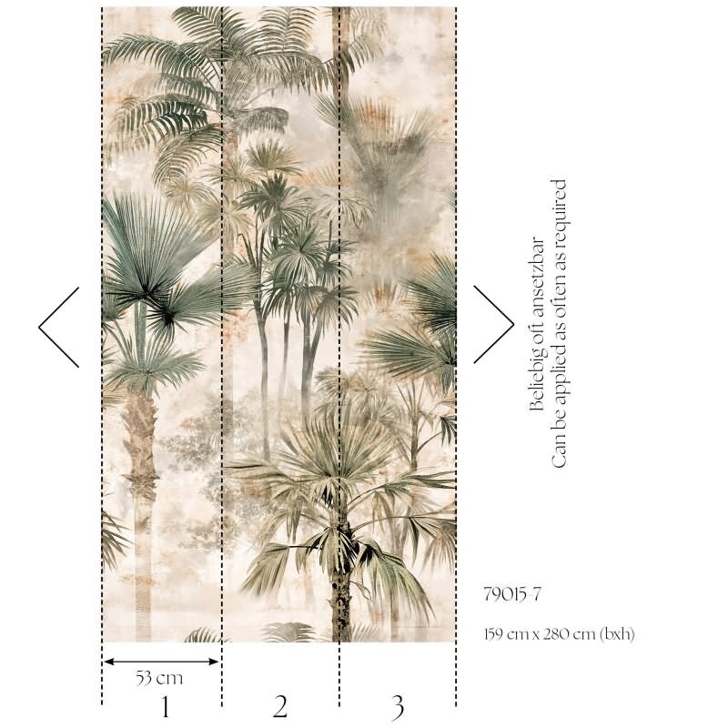 Fototapete Tropenpalmen Beige Grün Dschungelmotiv Vliestapete (KG-171833)