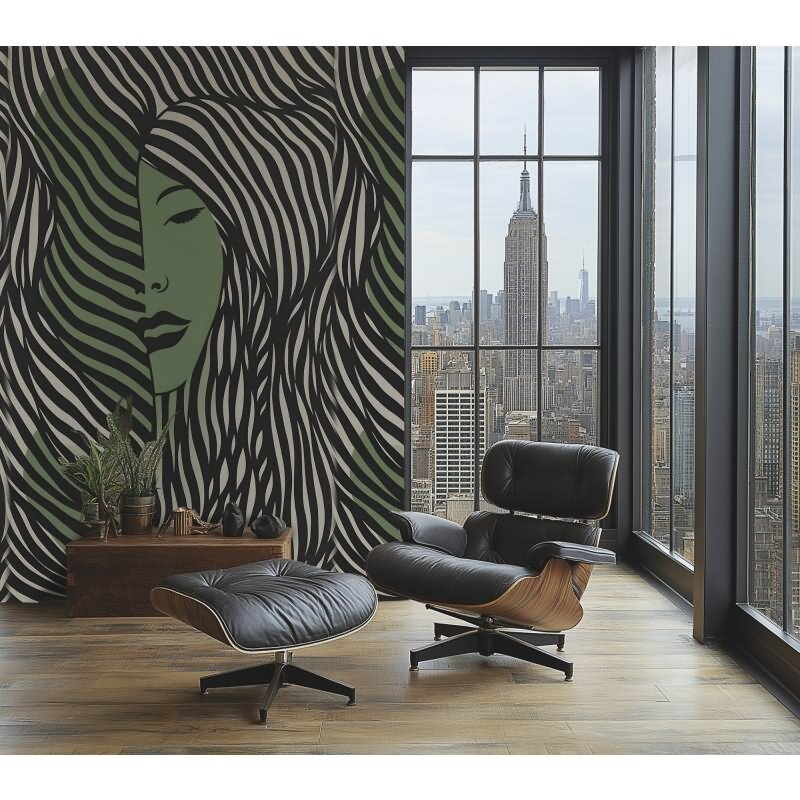 Fototapete Gesicht Illustration Schwarz Grün moderne Vliestapete (KG-171840)