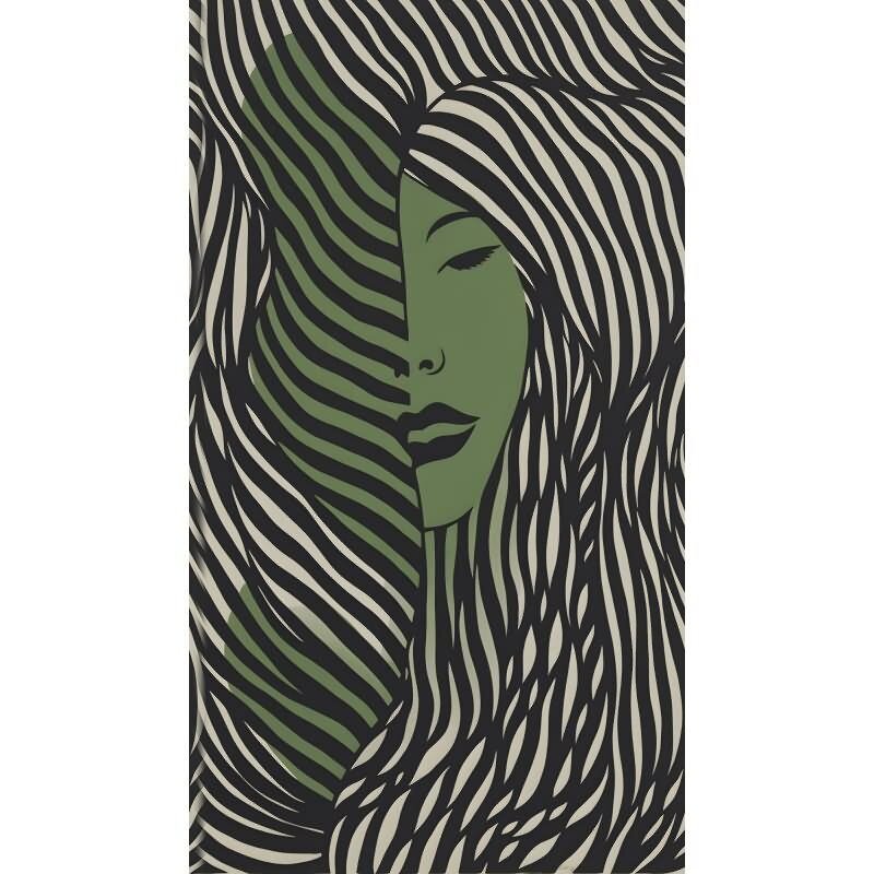 Fototapete Gesicht Illustration Schwarz Grün moderne Vliestapete (KG-171840)