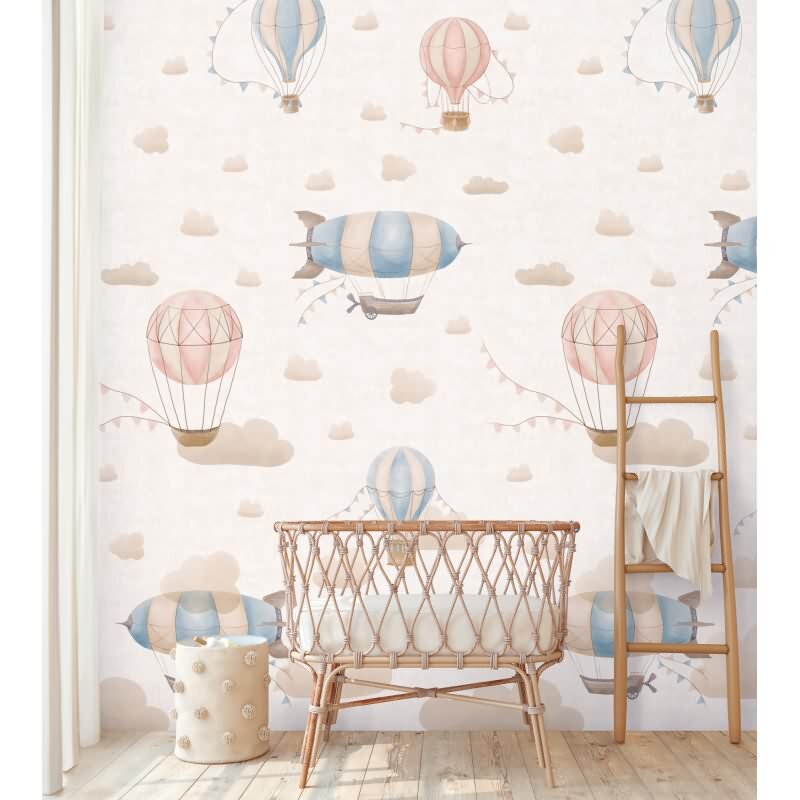 Fototapete Heißluftballons Rosa Blau Vliestapete für Kinderzimmer (KG-172152)