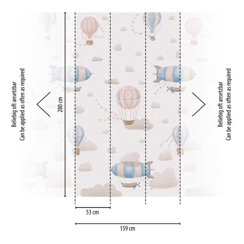 Fototapete Heißluftballons Rosa Blau Vliestapete für Kinderzimmer (KG-172152)